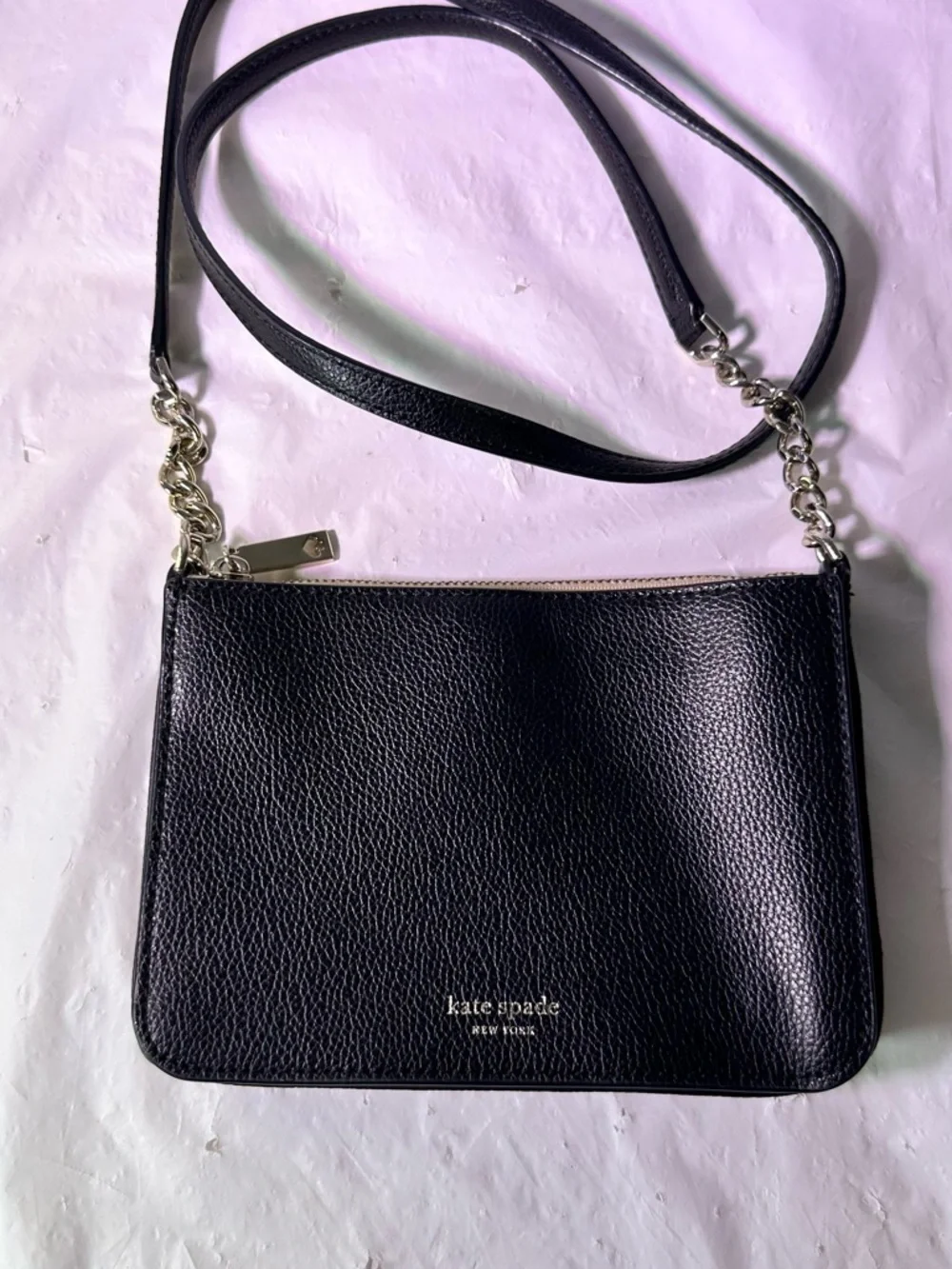 kate spade Black Pebbled Leather Crossbody with Chain Strap